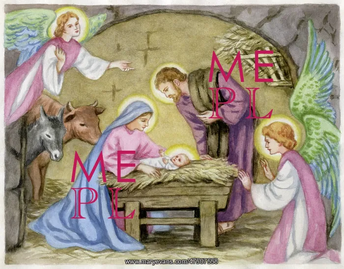 : Nativity Scene with two Angels : Nativity Scene with two Angels