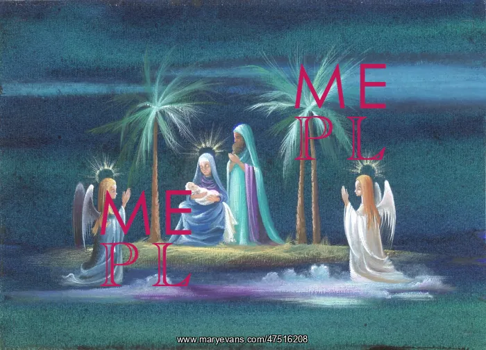  : Nativity Scene with two angels and palm trees