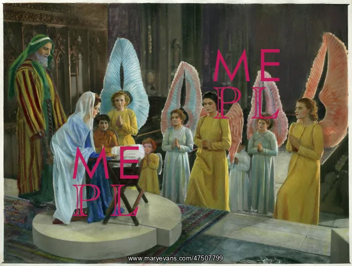 : Nativity Scene in Church with Angels : Nativity Scene in Church with Angels