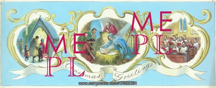 : Nativity scene, church & choir in rococo border : Nativity scene, church & choir in rococo border