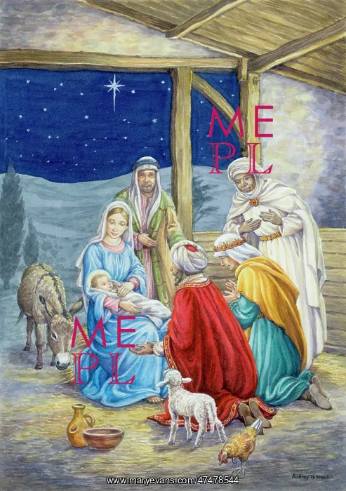 : Nativity Scene with Three Kings, lamb, cockere : Nativity Scene with Three Kings, lamb, cockere