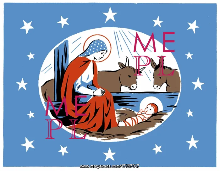 : Nativity scene with ox and ass, and stars : Nativity scene with ox and ass, and stars