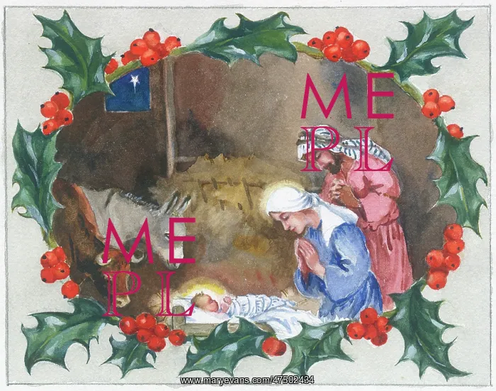  : Nativity Scene with wreath of holly around