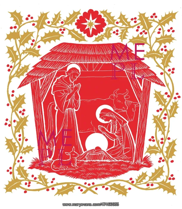 : Nativity stable scene with star and holly : Nativity stable scene with star and holly