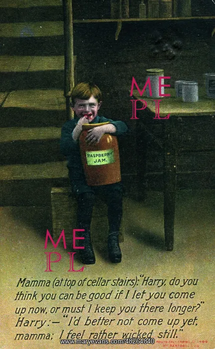 : Naughty boy in the cellar tucking into the raspberry jam : Naughty boy in the cellar tucking into the raspberry jam