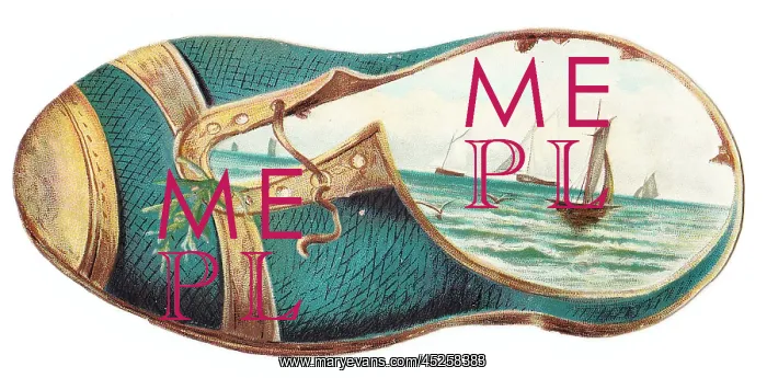 : Nautical scene on a shoe-shaped greetings card : Nautical scene on a shoe-shaped greetings card