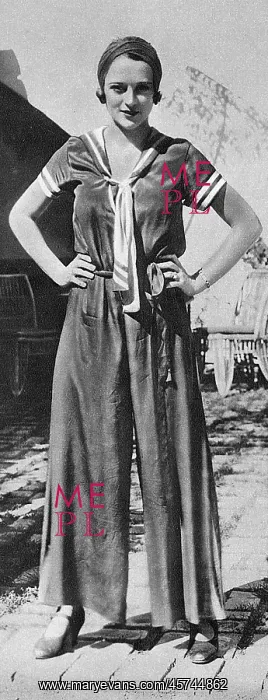 : Nautical style beach pyjamas, 1931 : Nautical style beach pyjamas, 1931
