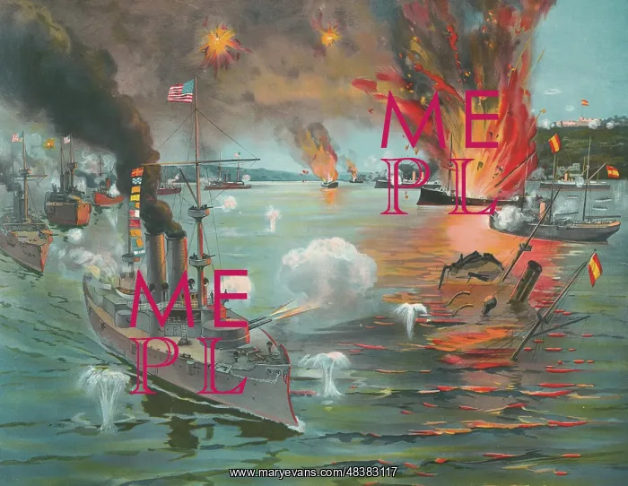 : A naval battle in Manila Bay, Philippines, between : A naval battle in Manila Bay, Philippines, between