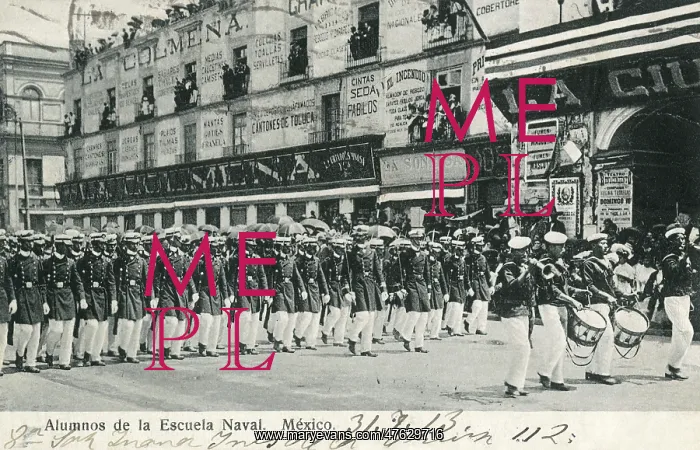 : Naval cadets marching in Mexico City, Mexico : Naval cadets marching in Mexico City, Mexico
