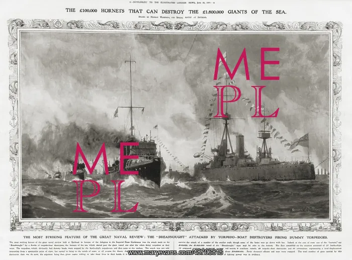 : Naval review - destroyers attacking a Dreadnought : Naval review - destroyers attacking a Dreadnought