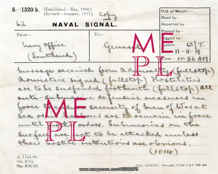 : Naval Signal announcing the Armistice, WW1 : Naval Signal announcing the Armistice, WW1