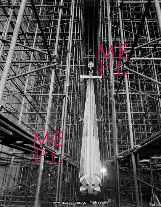 : Nave column being hoisted into position - Coventry Cathedral : Nave column being hoisted into position - Coventry Cathedral