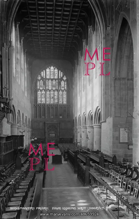 : Nave of Malvern Priory Looking West : Nave of Malvern Priory Looking West