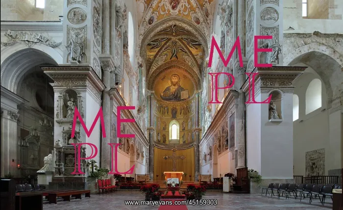 : Nave and mosaics, Cefalu cathedral, Cefalu, Sicily, Italy : Nave and mosaics, Cefalu cathedral, Cefalu, Sicily, Italy