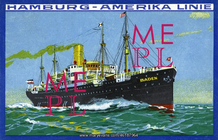  : navigation, ship, mail steamer Baden, Hamburg-America