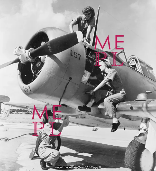 : Navy WAVE aviation machinist's mates, working : Navy WAVE aviation machinist's mates, working