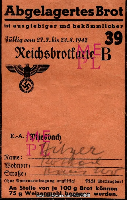  : Nazism  /  National Socialism, documents, ration