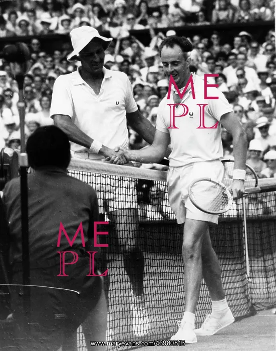 : Neale Fraser and opponent after tennis match : Neale Fraser and opponent after tennis match