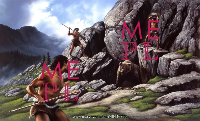 : Neanderthals hunt a cave bear : Neanderthals hunt a cave bear