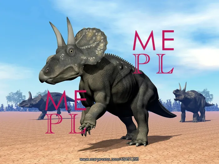 : Three Nedoceratops in the desert by daylight : Three Nedoceratops in the desert by daylight