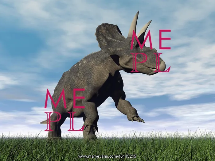 : Nedoceratops dinosaur grazing in grassy field : Nedoceratops dinosaur grazing in grassy field