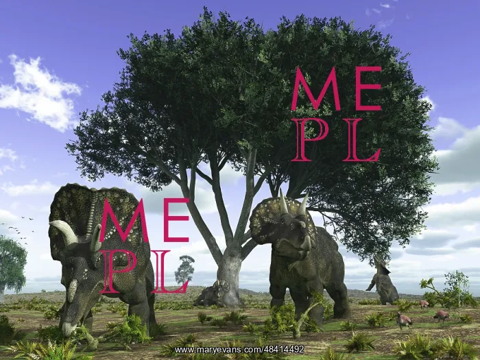 : Nedoceratops graze beneath a giant Oak Tree : Nedoceratops graze beneath a giant Oak Tree