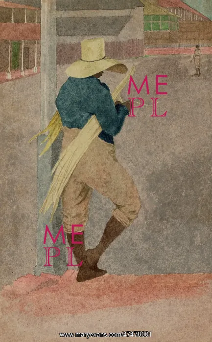 : Negro man in straw hat, standing, stripping cane : Negro man in straw hat, standing, stripping cane
