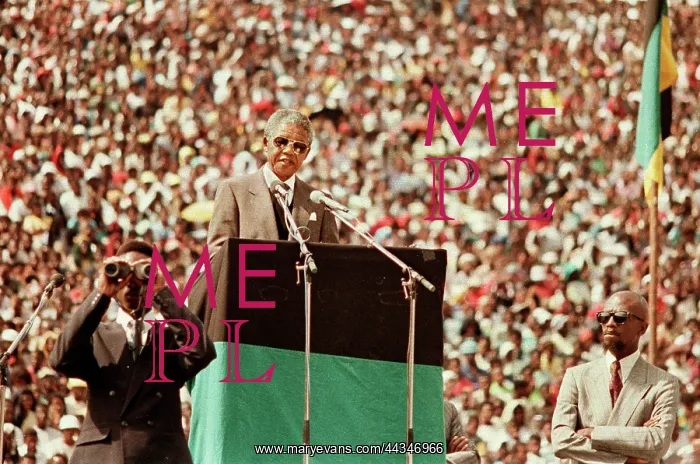 : Nelson Mandela speaks to the crowds : Nelson Mandela speaks to the crowds