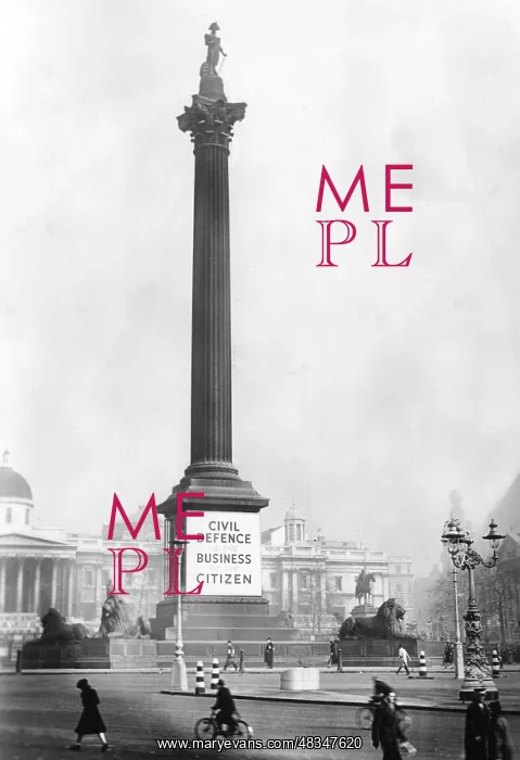 : Nelson Monument at Trafalgar Square, 1939 : Nelson Monument at Trafalgar Square, 1939