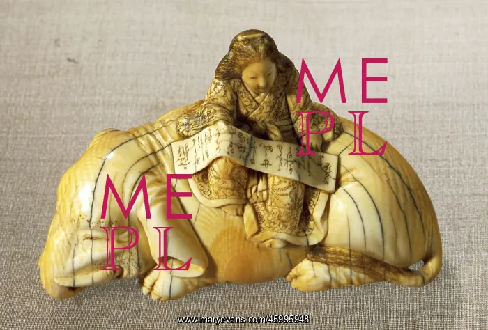 : Netsuke. Japan, ivory, Netsuke (stop button), lady sitting on an elephant : Netsuke. Japan, ivory, Netsuke (stop button), lady sitting on an elephant