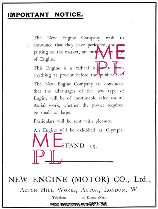 : New Engine (Motor) Co. N.E.C. Aero-Engines : New Engine (Motor) Co. N.E.C. Aero-Engines