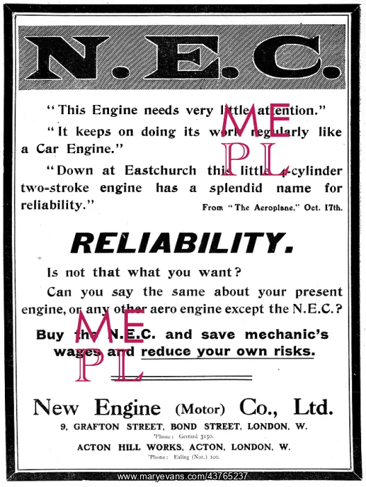 : New Engine. N.E.C. Aero Engines 1913 : New Engine. N.E.C. Aero Engines 1913
