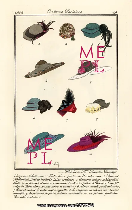 : New hat designs by milliner Marcelle. Demay, 1912 : New hat designs by milliner Marcelle. Demay, 1912