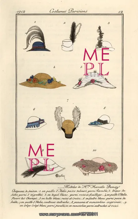 : New hat designs by Mme. Marcelle Demay, Paris milliner, 1912 : New hat designs by Mme. Marcelle Demay, Paris milliner, 1912