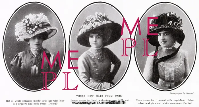: Three new hats from Paris 1909 : Three new hats from Paris 1909