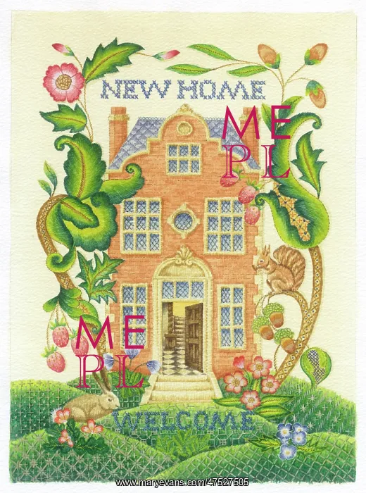 : NEW HOME embroidery with house, trees etc : NEW HOME embroidery with house, trees etc