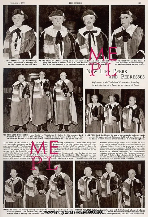 : NEW LIFE PEERS 1958 : NEW LIFE PEERS 1958