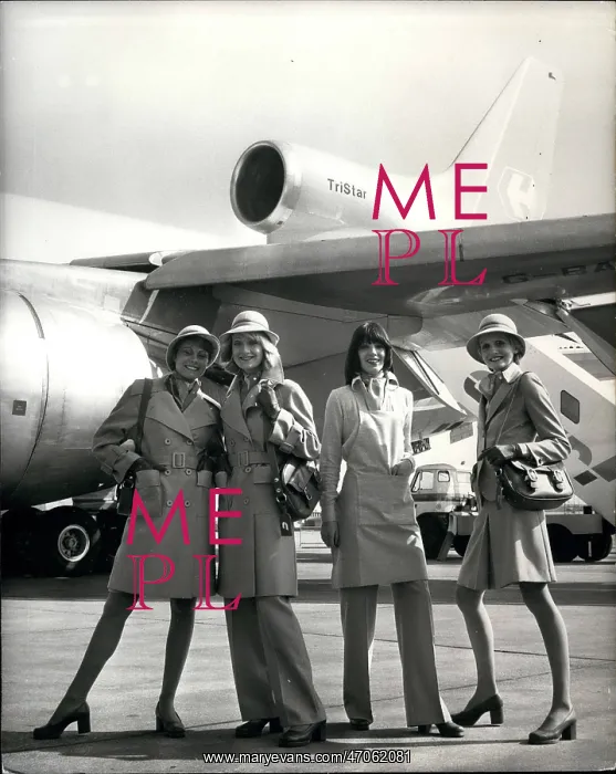 : New stewardess uniforms designed by Mary Quant, Luton : New stewardess uniforms designed by Mary Quant, Luton
