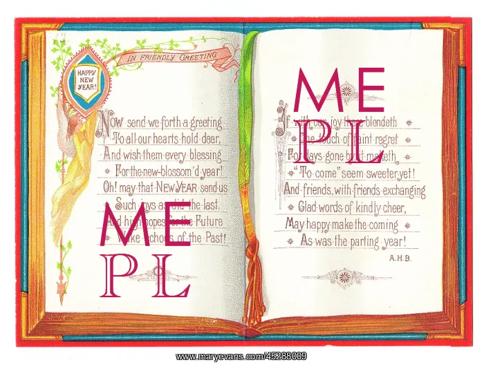 : New Year card in the shape of an open book : New Year card in the shape of an open book