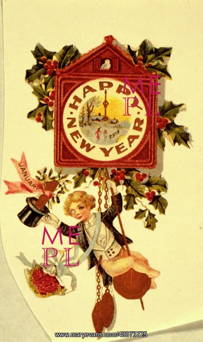  : New Year greetings card with clock