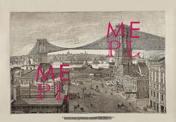: New York. Hanging bridge. Illustration of the : New York. Hanging bridge. Illustration of the