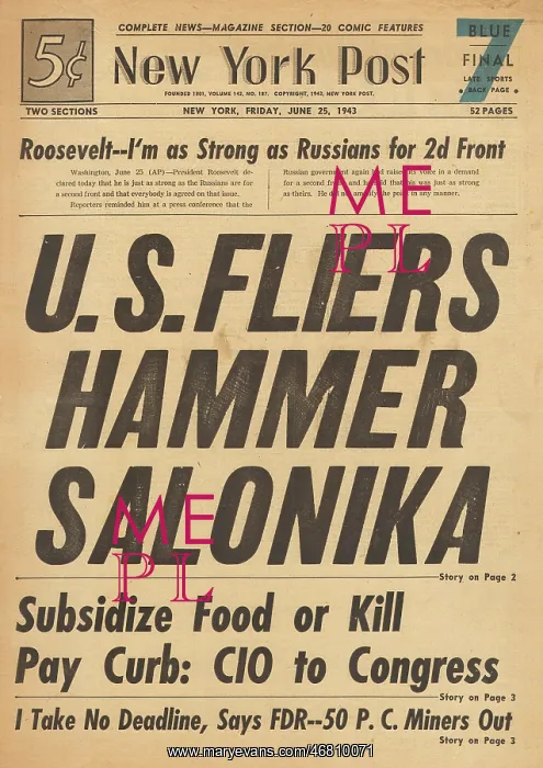 : New York Post front page US Air Force bombs Salonika : New York Post front page US Air Force bombs Salonika
