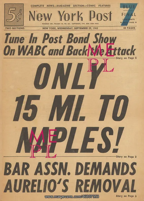 : New York Post front page Allies advance on Naples : New York Post front page Allies advance on Naples