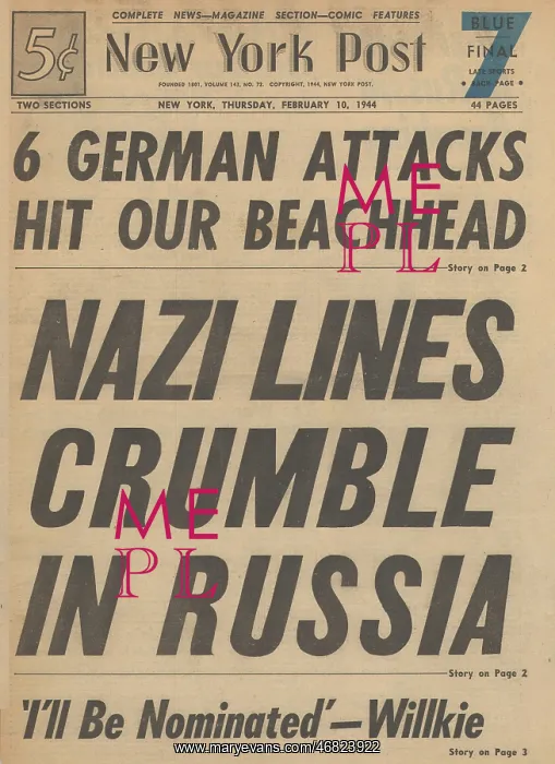 : New York Post front page Battle for Anzio : New York Post front page Battle for Anzio