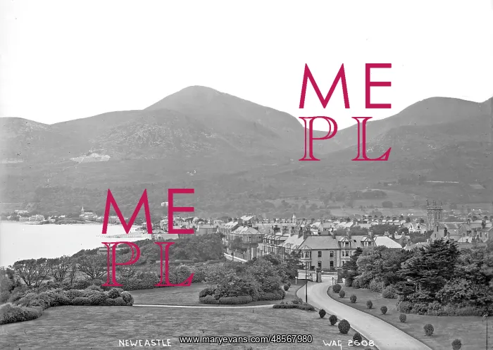 : Newcastle - a view looking down on the town with the Mournes as the backdrop : Newcastle - a view looking down on the town with the Mournes as the backdrop
