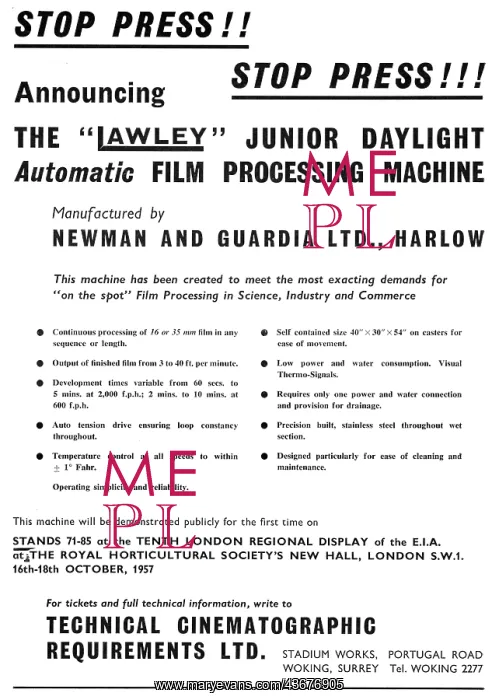  : Newman & Guardia LAWLEY Automatic Film Processing Machine