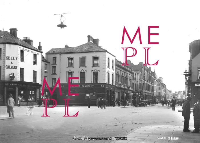 : Newry - view from Margaret square to Hill St, a busy street scene with shop fronts : Newry - view from Margaret square to Hill St, a busy street scene with shop fronts