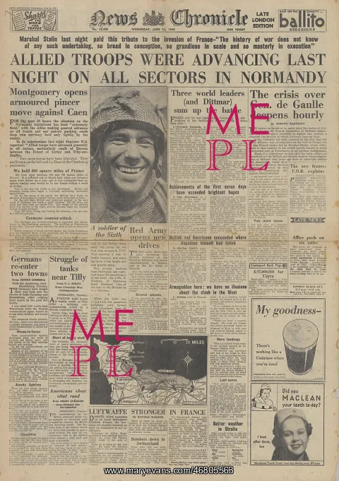 : News Chronicle front page Battle for Normandy : News Chronicle front page Battle for Normandy