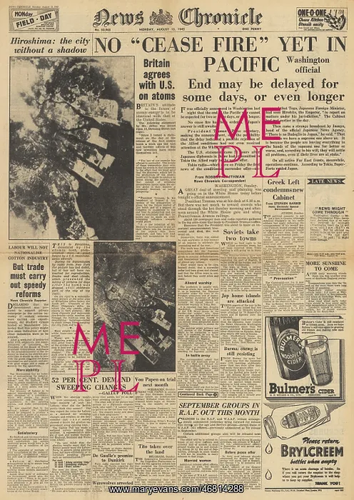 : News Chronicle front page End of war delayed : News Chronicle front page End of war delayed