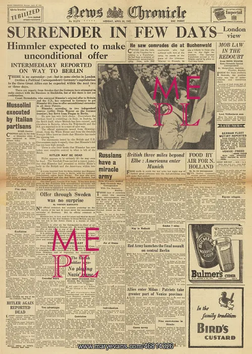 : News Chronicle front page German surrender expected : News Chronicle front page German surrender expected